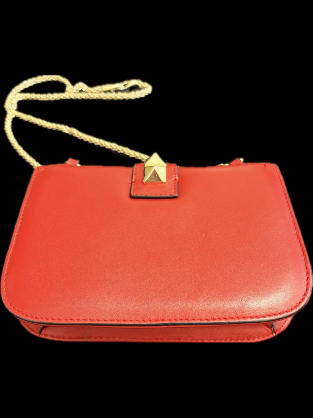 Valentino Garavani Red Leather Rockstud Chain Shoulder Bag Like New Authentic - Picture 2 of 14